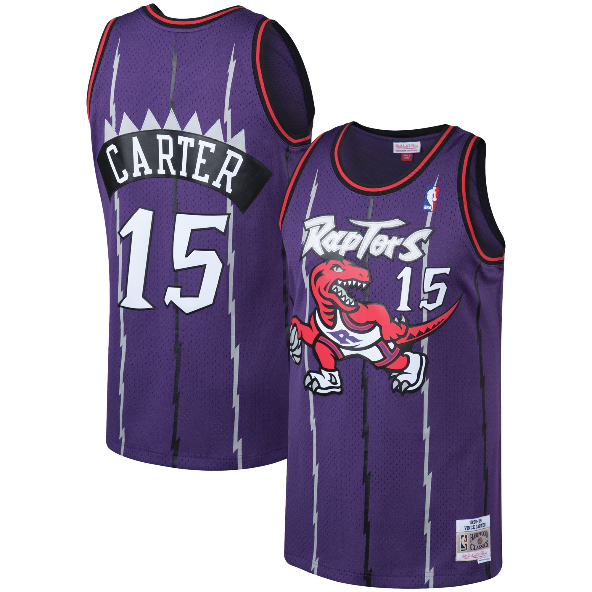 Men's Mitchell \u0026 Ness Vince Carter Purple Toronto Raptors 1998/99 Big \u0026 Tall Hardwood Classics Swingman Jersey